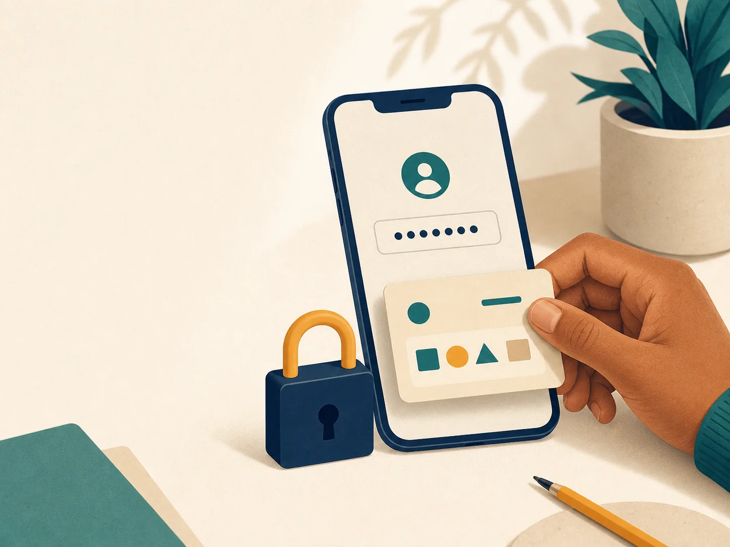 Celular com símbolos de senha, código temporário e cadeado