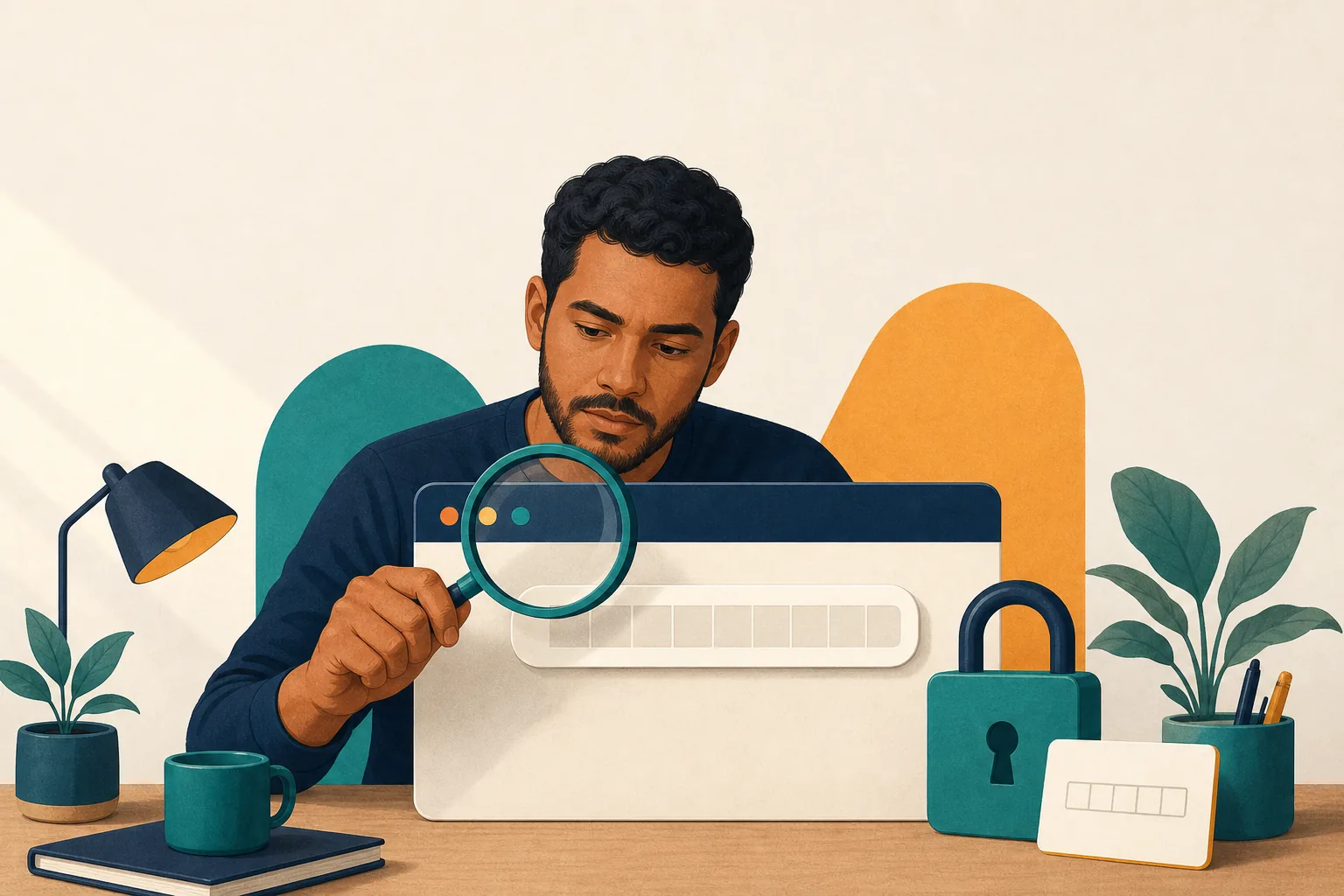 Pessoa conferindo o endereço de uma página antes de inserir dados de acesso