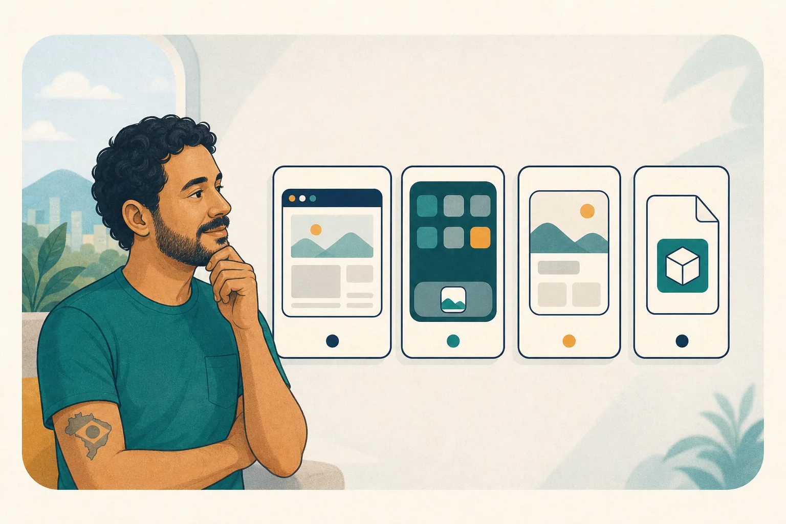 Comparação visual entre site móvel, atalho, aplicativo e arquivo de instalação